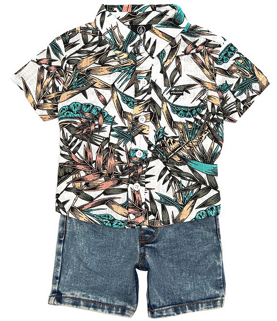 Volcom Baby Boys 12-24 Months Short-Sleeve Tropical-Printed Linen-Blend ...