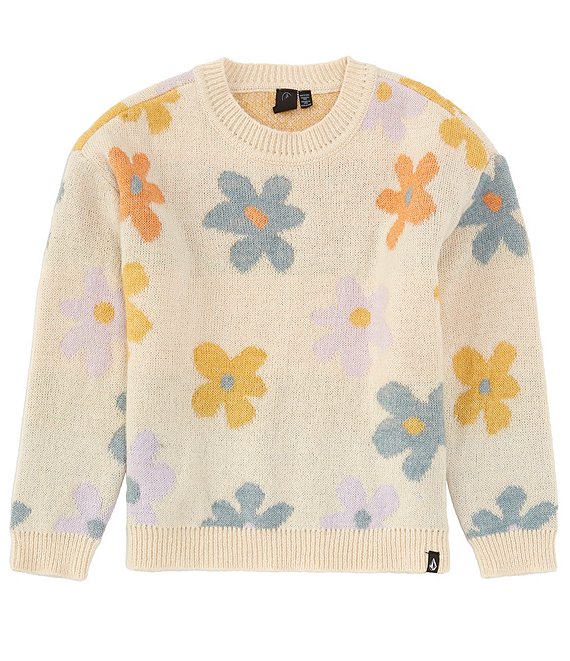 Color:Star White - Image 1 - Big Girls 7-16 Daisy Wheel Sweater