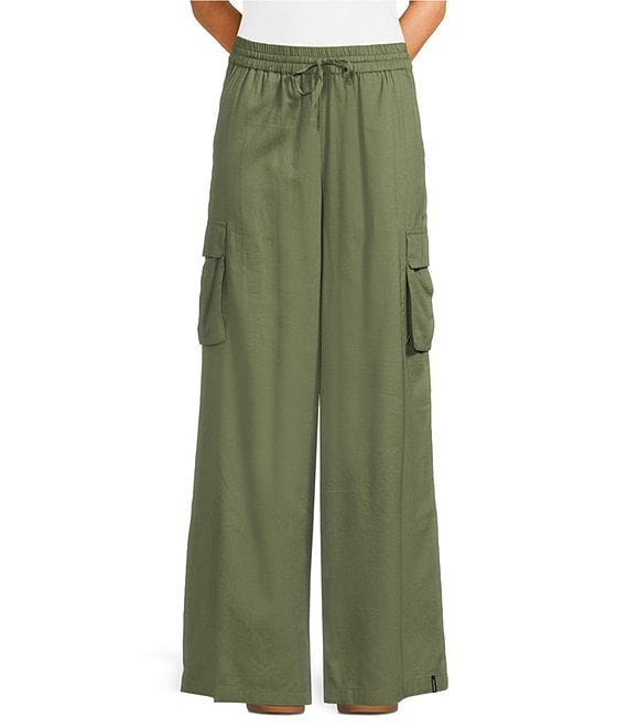 Volcom Wide Leg Loose Lived In Beach Pants, Moss Stone - Image 1