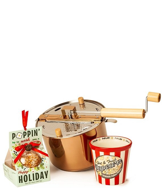 Wabash Valley Farms 3-Piece Poppin' by to Wish You Happy Holidays Copper Plated Whirley Pop Set