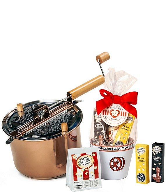 Wabash Valley Farms Copper Plated Stainless Steel Whirley Pop Popcorn Maker  and Cello Popcorn Gift Set