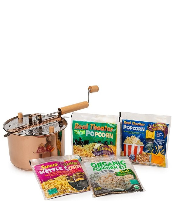 Wabash Valley Farms Copper Whirley Pop Popcorn Maker with Movie Nights Popcorn Set