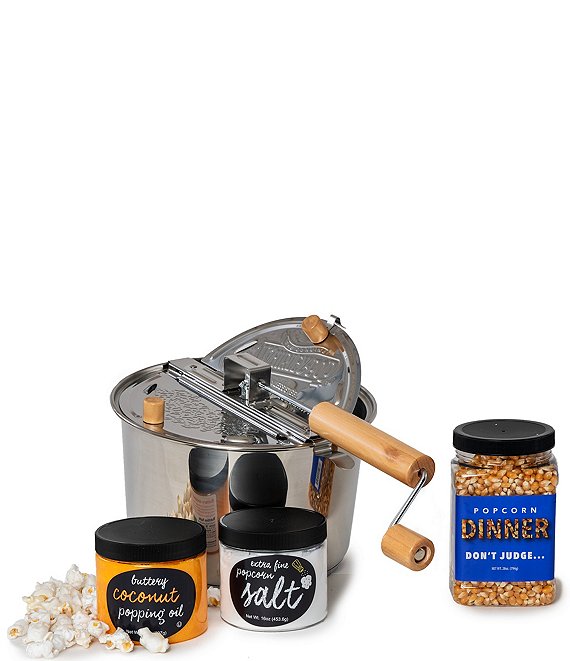 Wabash Valley Farms Kernel Comfort Kit Stainless Steel Whirley Pop Popcorn Maker Set