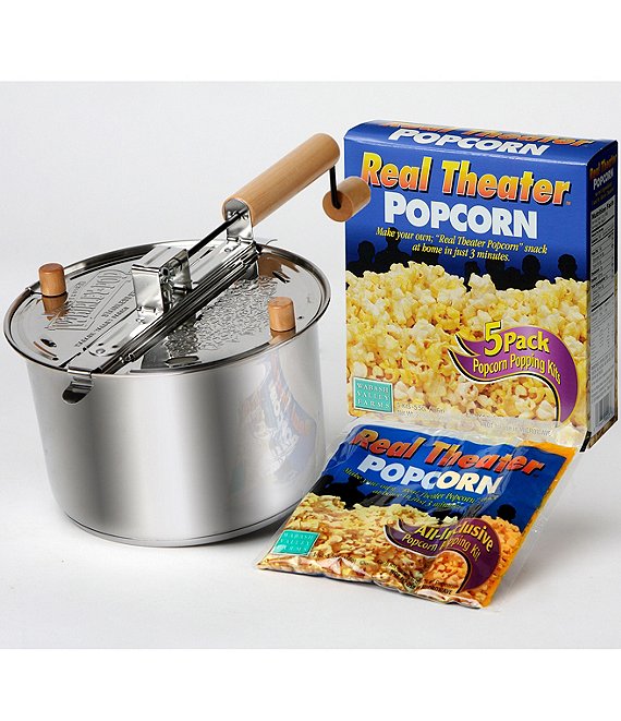Wabash Valley Farms Stainless Steel Whirley-Pop Popcorn Maker with All-Inclusive 5-Pack Set