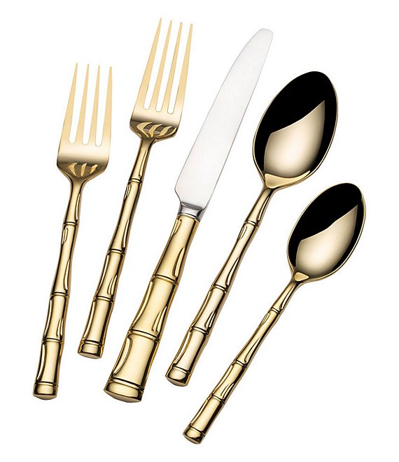 Wallace Silversmiths Bamboo Gold-Plated 20-Piece Stainless Steel Flatware Set
