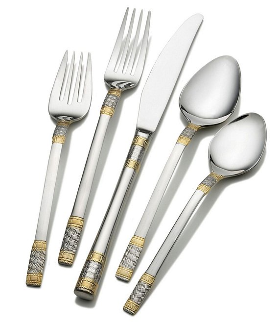 Wallace Silversmiths Corsica Gold-Accent 65-Piece Stainless Steel Flatware Set
