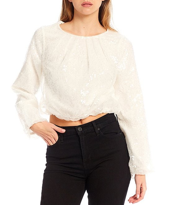 Sequin Blouson Sleeve Cropped Jacket