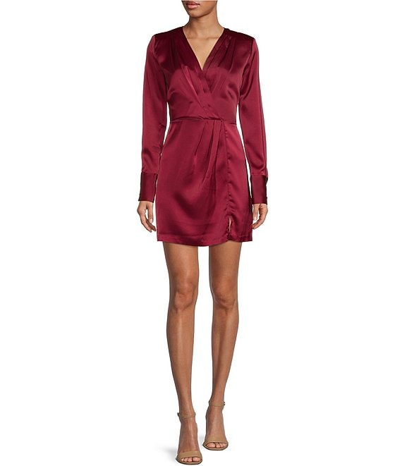 WAYF Surplice V-Neck Long Sleeve Pleated Mini Dress | Dillard's