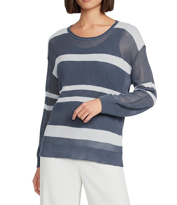 Westbound 3/4 Sleeve Crochet Crew Neck Ribbed Top