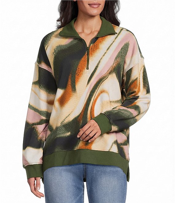 Westbound Black Umber Wavy Textured Long Sleeve Quarter Zip Pullover, Black/Umber Wavy Textured - Image 1