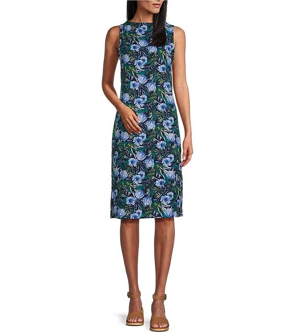 Westbound Blue Floral Print Sleeveless Midi Shift Dress | Dillard's