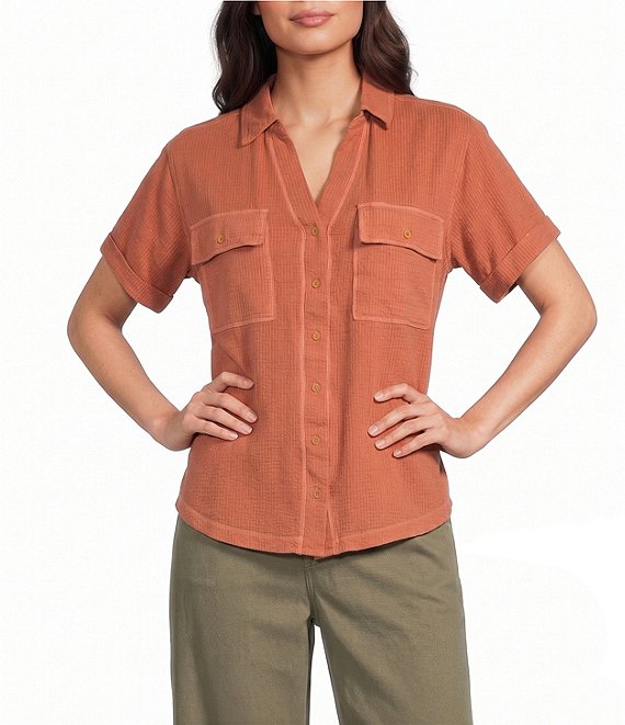 Westbound Button Down Rolled Sleeve Top