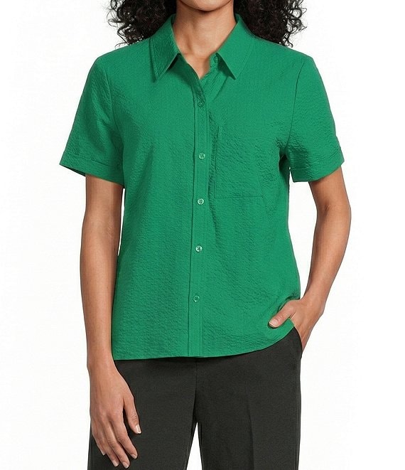Westbound Button Front Y-Neck Short Sleeve Camp Top