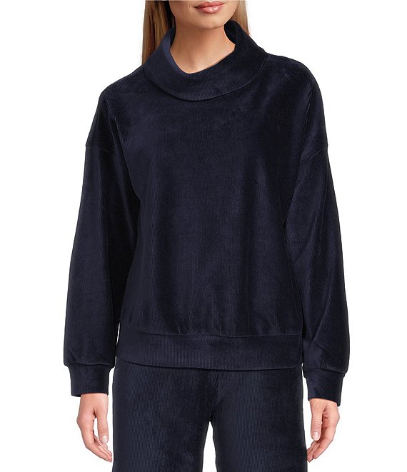 Westbound Coordinating Velour Rib Long Sleeve Funnel Neck Top