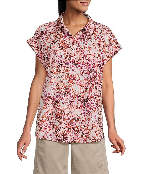 Westbound Ditsy Bloom Print Button Front Tie Hem Top