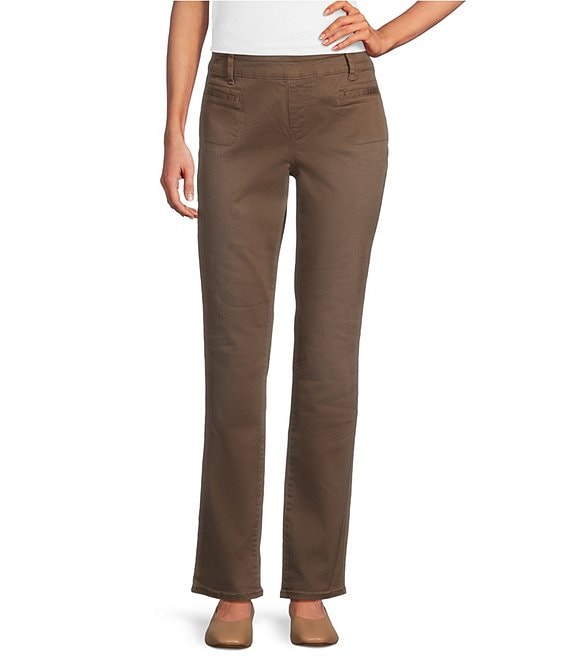 Westbound High Rise Patch Pocket Straight Leg Pull-On Pants, Mocha - Image 1
