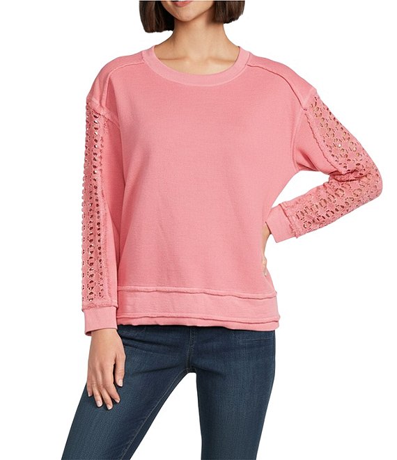 Women's Lace Top Long Sleeves, Women's Round Neck Pleated Tunic Top, Chic And Elegant Buttoned Solid Colour T-Shirt Fashion Slim Fit Shirts Comfortable Basic Blouse, Red, L - View #11