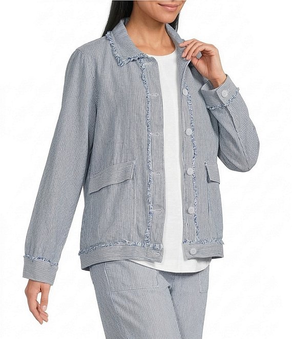 Westbound Long Sleeve Button Front Linen-Blend Jacket