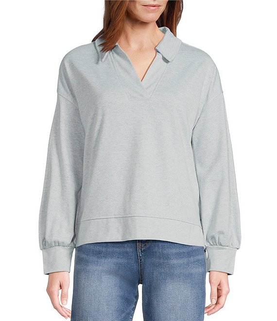 Westbound Long Sleeve V-Neck Collared Knit Top