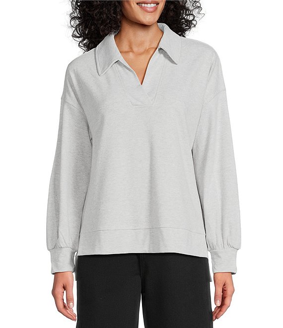 Westbound Long Sleeve V-Neck Collared Knit Top