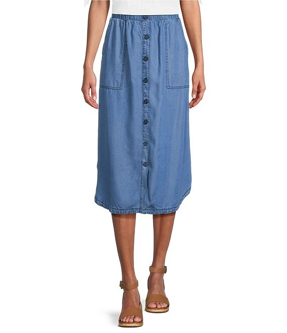 Westbound Medium Wash Long Button Front Pocket Skirt | Dillard's
