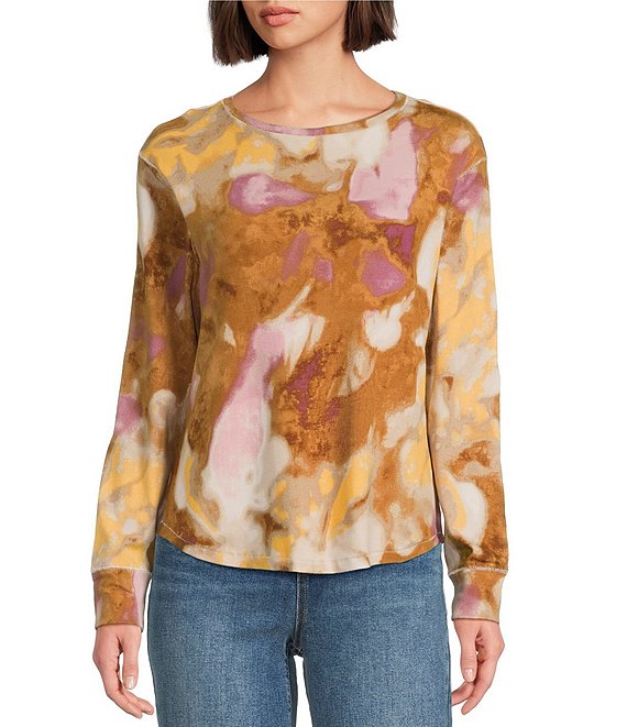 Westbound Mocha Autumn Blur Long Sleeve Crew Neck Pullover, Mocha Autumn Blur - Image 1