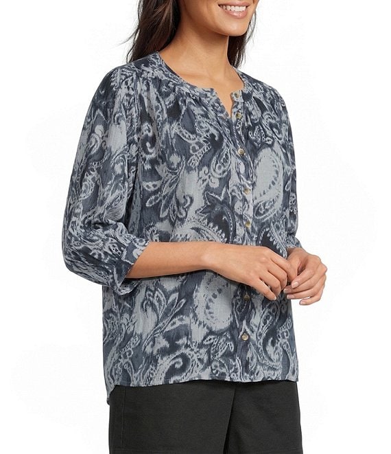 Westbound Paisley Swirl 3/4 sleeve Button Front Top