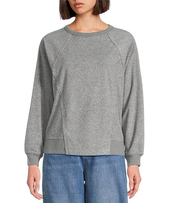 Westbound Petite Crewneck Long Sleeve Pullover Top, Heather Charcoal - Image 1