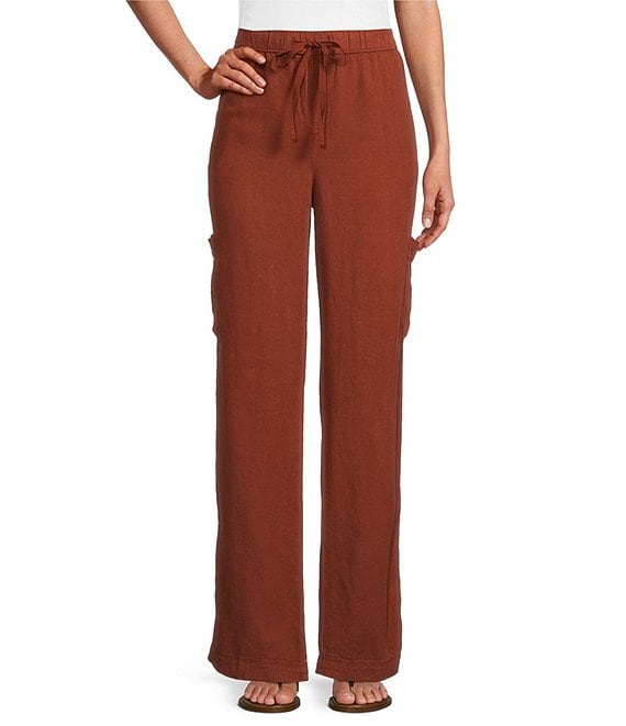 Westbound Petite Size Pull-On Straight Leg Cargo Pocket Mid Rise Wide Leg  Pants