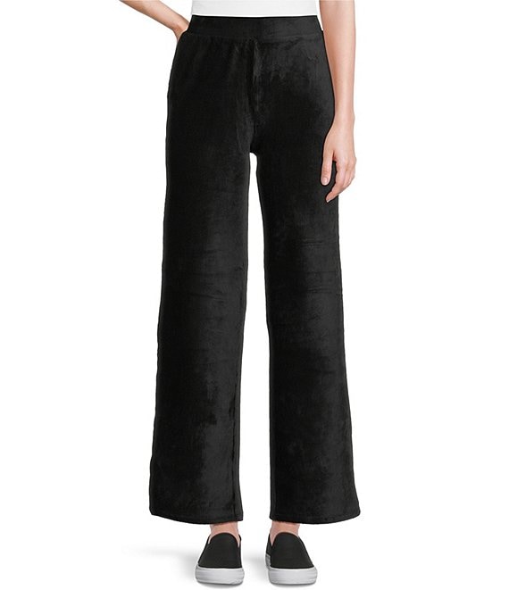 Westbound Petite Size Coordinating Velour Rib Pull-On Wide Leg Pants