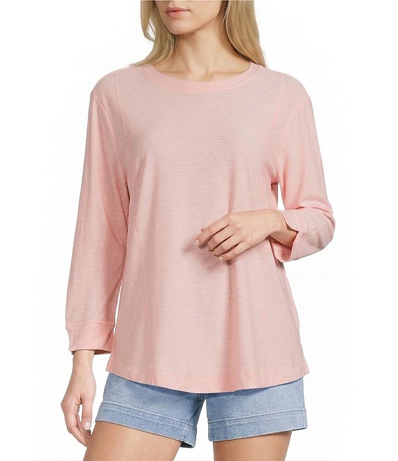 Westbound Petite Size Solid 3/4 Sleeve Knit Crew Neck Top