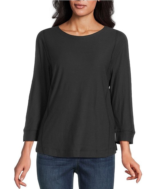 Westbound Petite Size Solid 3/4 Sleeve Knit Crew Neck Top