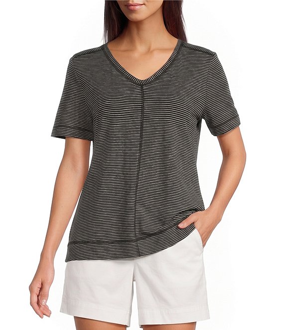 Westbound Petite Size Solid Short Sleeve V-Neck Top