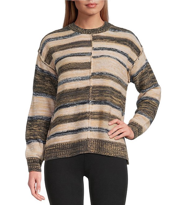 Westbound Petite Striped Long Sleeve Crew Neck Sweater