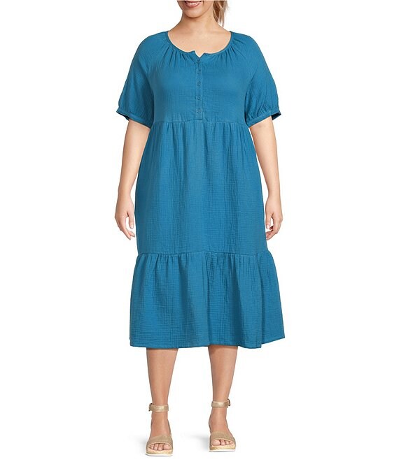 Westbound Plus Size Short Puffed Sleeve Button Front Dress | Dillard's