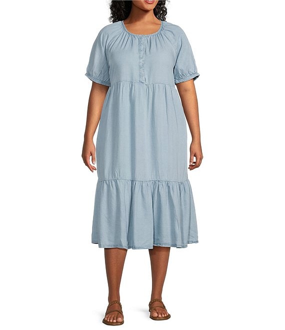 Westbound Plus Size 3/4 Puffed Sleeve Button Front Dress | Dillard's