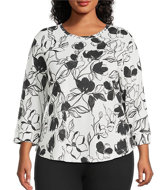 Westbound Plus Size 3/4 Sleeve Knit Crew Neck Top