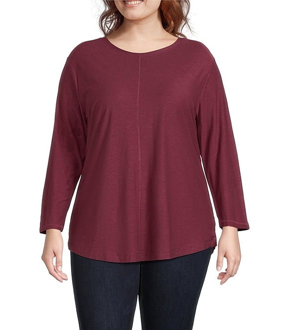 Westbound Plus Size Knit 3/4 Sleeve Crew Neck Tee