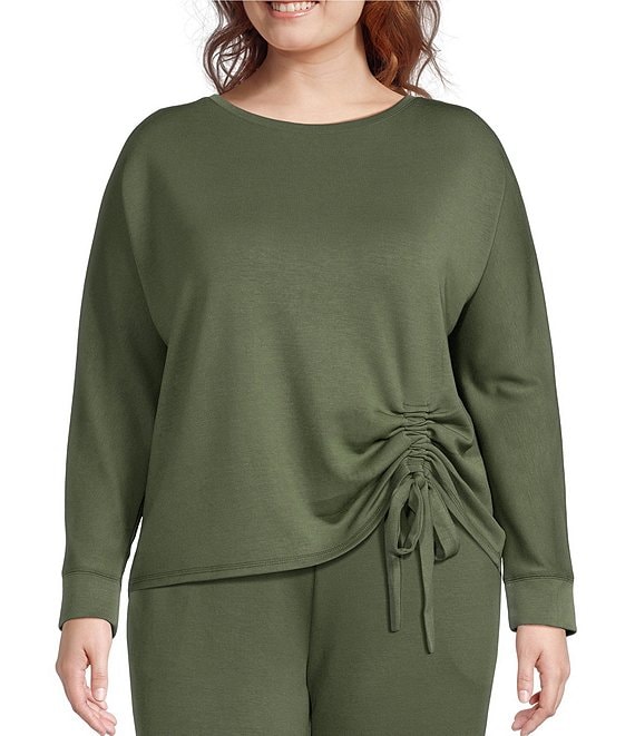 Westbound Plus Size Knit Long Sleeve Crew Neck Ruched Shirt
