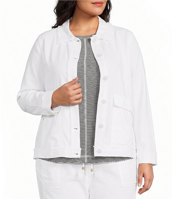 Westbound Plus Size Linen-Blend Long Sleeve Button Front Jacket