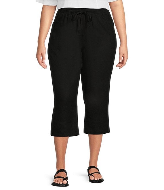 Westbound Plus Size Mid Rise Drawstring Waist Cropped Wide Leg Pants ...