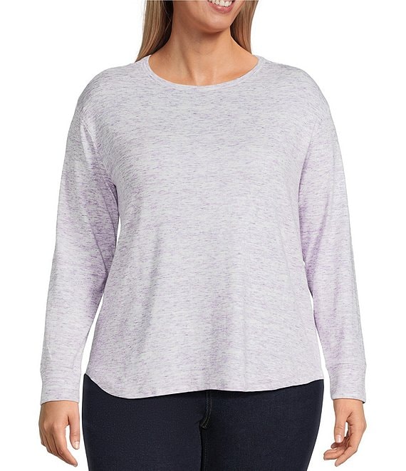 Westbound Plus Size Purple Space Dye Long Sleeve Crew Neck Pullover, Purple Space Dye - Image 1