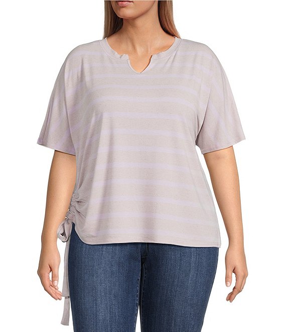 Westbound Plus Size Short Sleeve V-Neck Side Tie Top