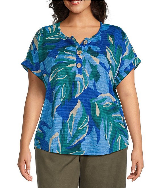 Westbound Plus Size Short Sleeve Y-Neck Henley Top