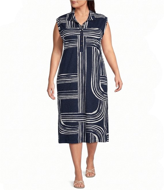 Westbound Plus Size Sleeveless Collared Dress