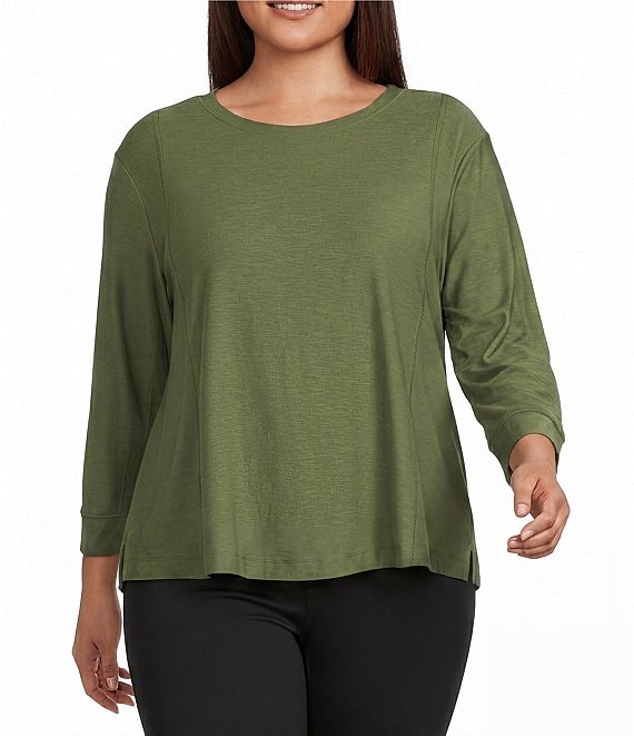 Westbound Plus Size Solid 3/4 Sleeve Knit Crew Neck Top