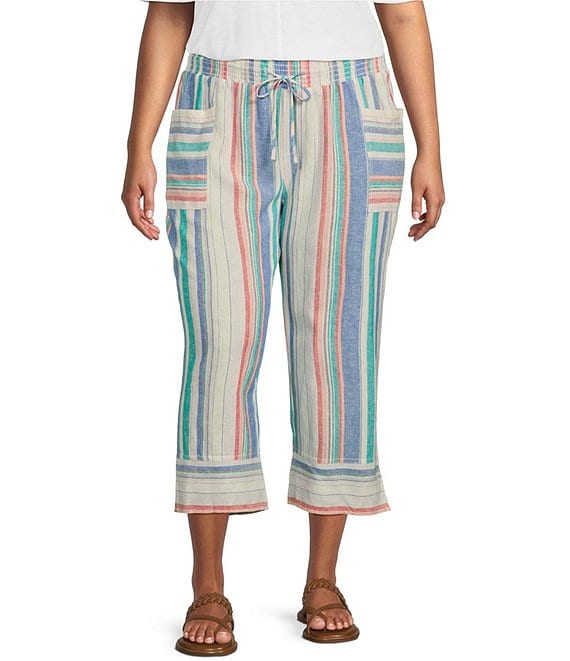 Westbound Plus Size the ISLAND Bright Stripe Print Mid Rise Wide Leg Cropped Pants
