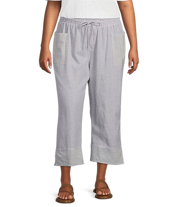 Westbound Plus Size the ISLAND Chambray Striped Print Mid Rise Wide Leg Cropped Pants