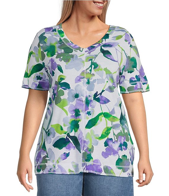 Westbound Plus Size Short Sleeve Seam V-Neck Relaxed Tee Shirt
