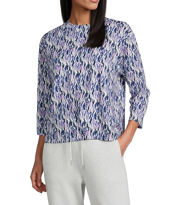 Westbound Printed Crew Neck 3/4 Sleeve Twist Hem Top
